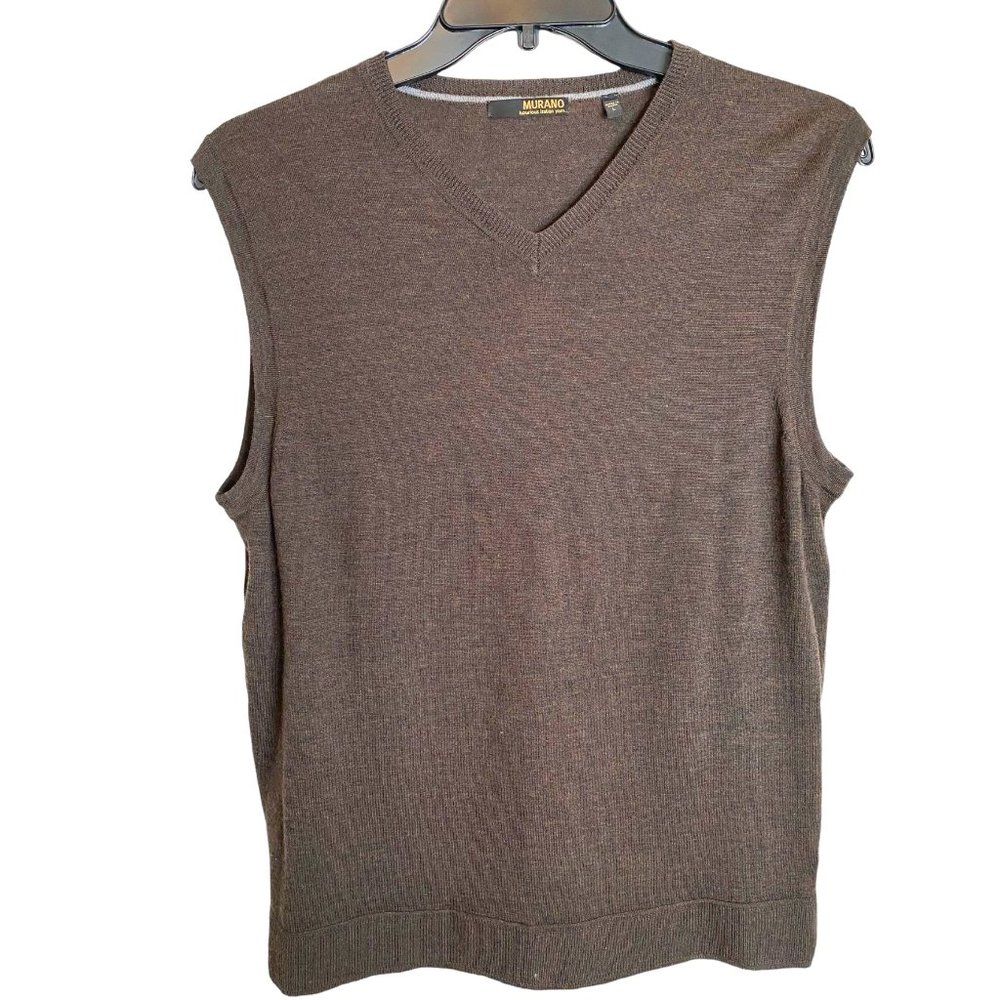 Murano 100% Merino Wool Sweater Vest Men’s Large Brown V-Neck Luxury Old Money